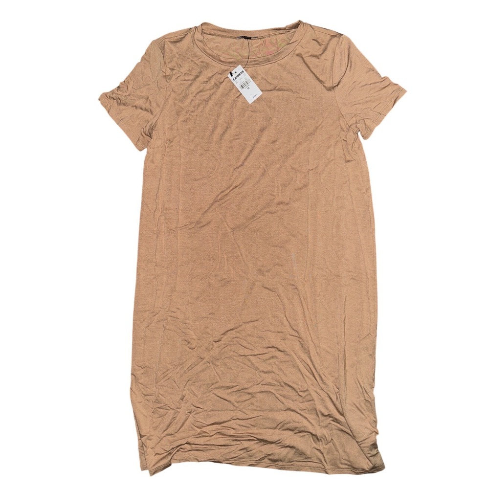Express Womens Short Sleeve Crew Neck T-Shirt Shift Dress Tan Neutral XS NWT